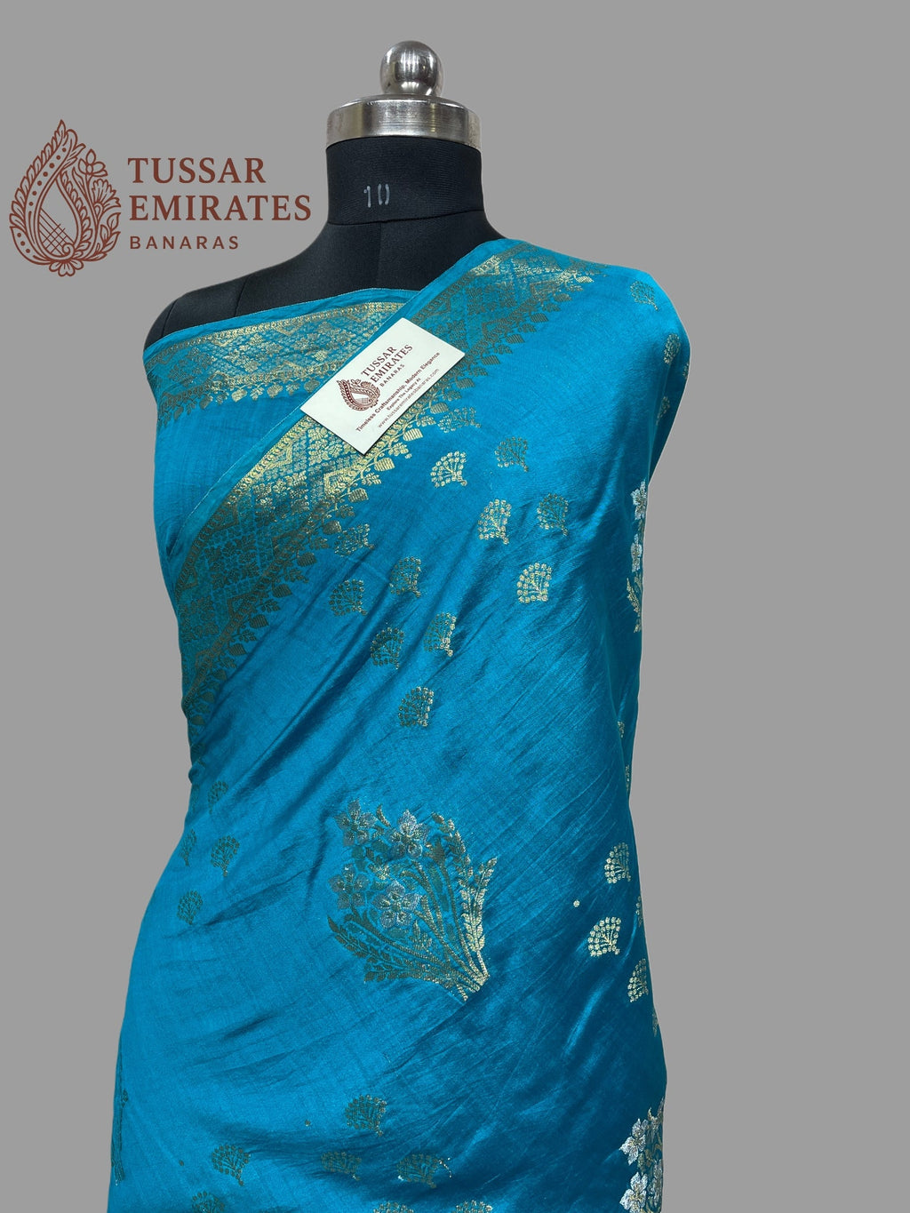 Aqua Blue Pure Chiniya Silk Banarasi Saree - Tussar Emirates