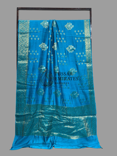 Aqua Blue Pure Chiniya Silk Banarasi Saree - Tussar Emirates