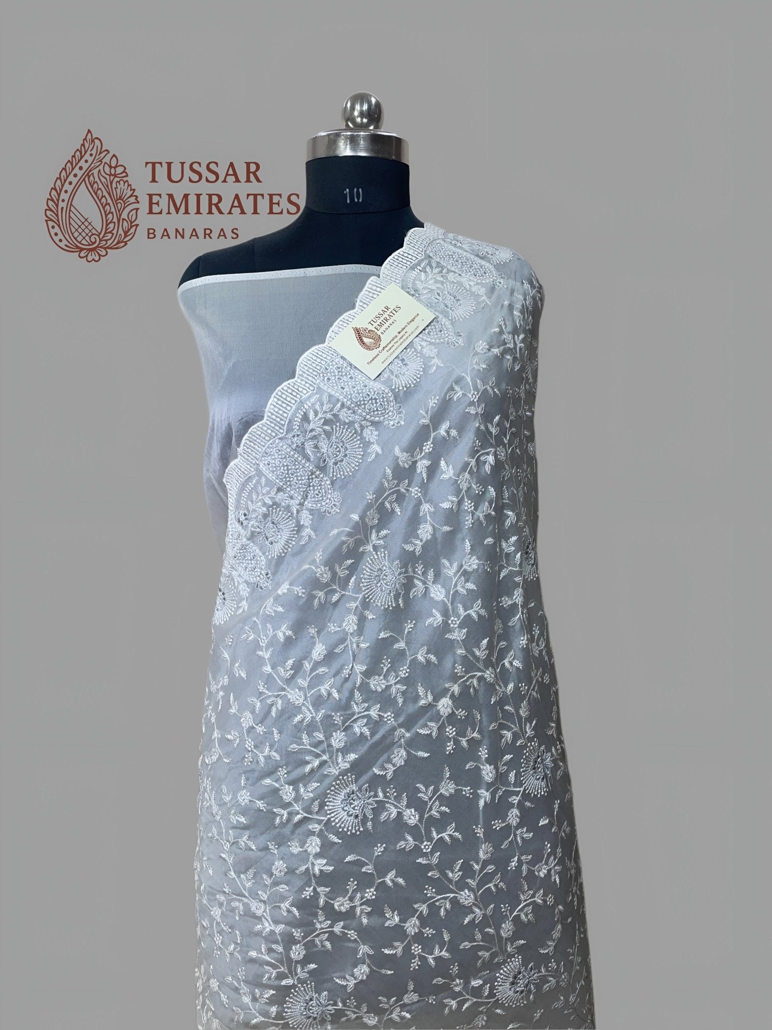 Graceful Kora Organza Saree with Handcrafted Chikankari - Tussar Emirates