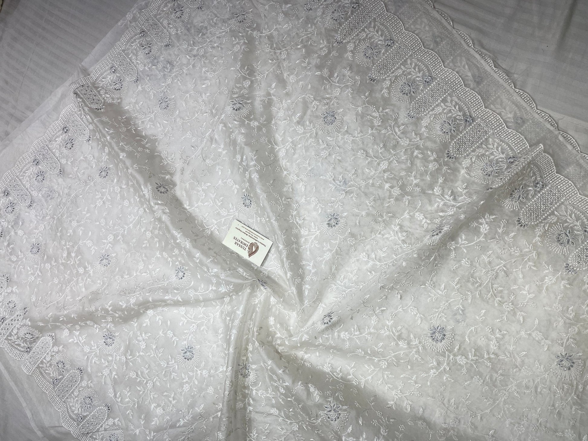 Graceful Kora Organza Saree with Handcrafted Chikankari - Tussar Emirates