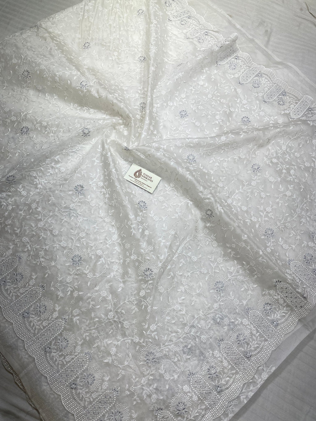 Graceful Kora Organza Saree with Handcrafted Chikankari - Tussar Emirates