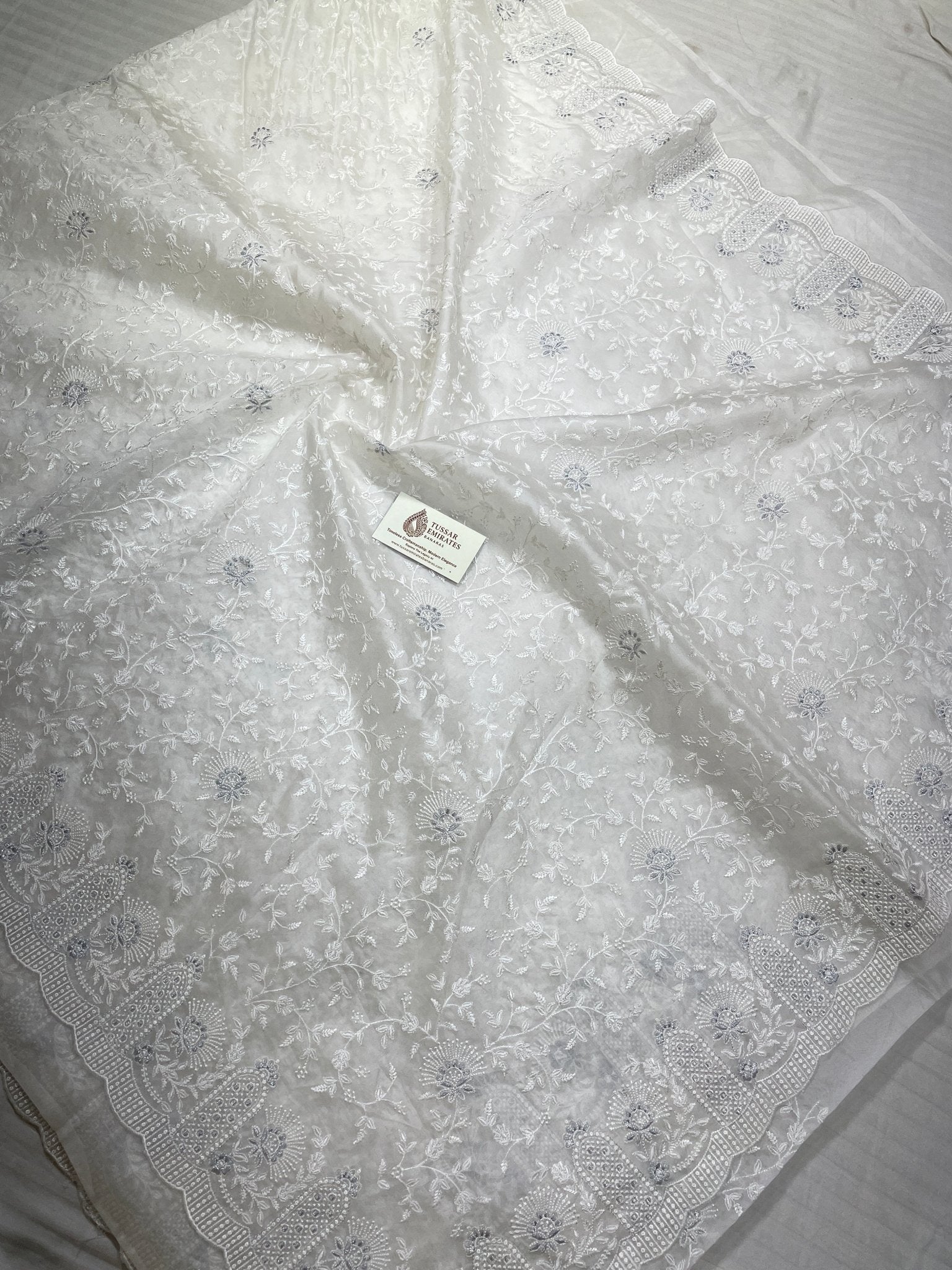Graceful Kora Organza Saree with Handcrafted Chikankari - Tussar Emirates