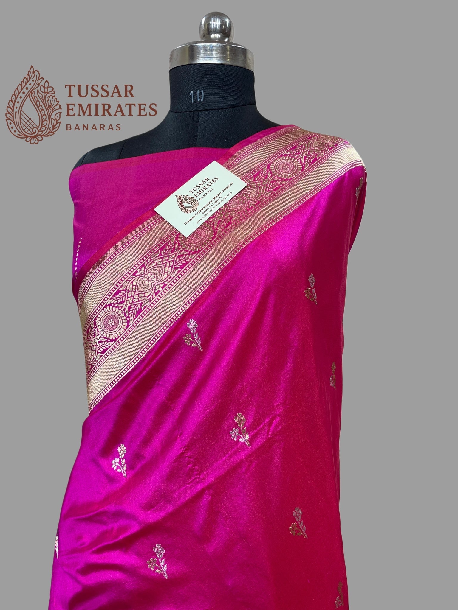 Hot Pink Pure Katan Silk Handloom Kadua Motif Banarasi Saree - With Meenakari - Tussar Emirates
