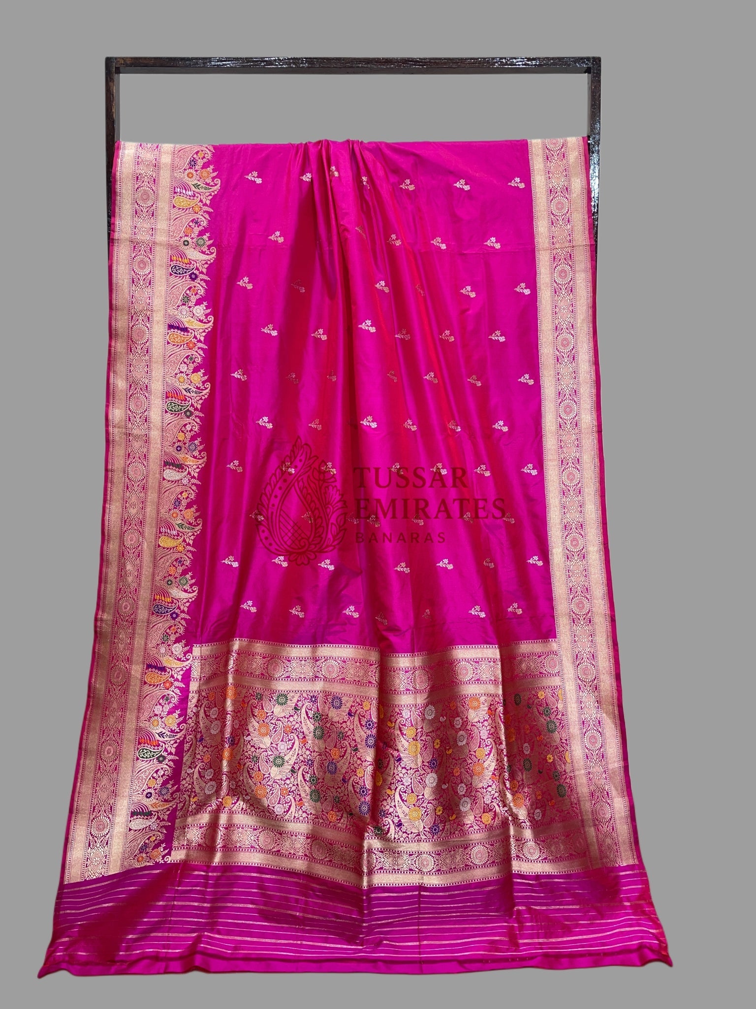Hot Pink Pure Katan Silk Handloom Kadua Motif Banarasi Saree - With Meenakari - Tussar Emirates