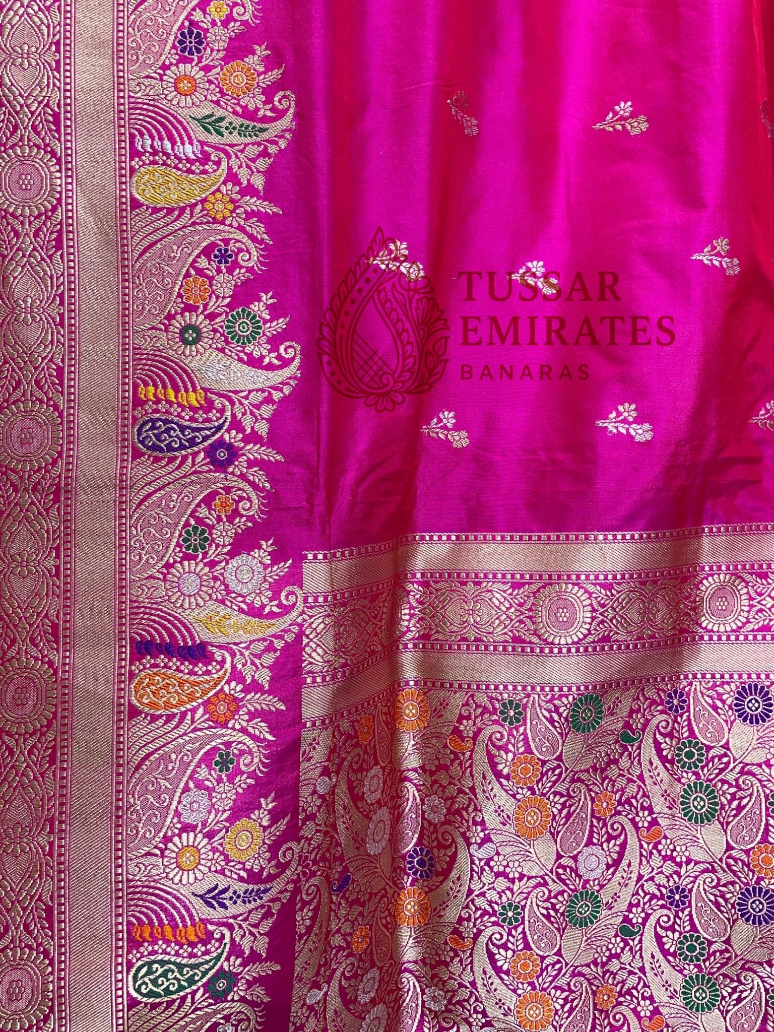 Hot Pink Pure Katan Silk Handloom Kadua Motif Banarasi Saree - With Meenakari - Tussar Emirates