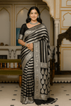 Midnight Black Khaddi Georgette Banarasi Handloom Saree – Antique Zari Weave - Tussar Emirates