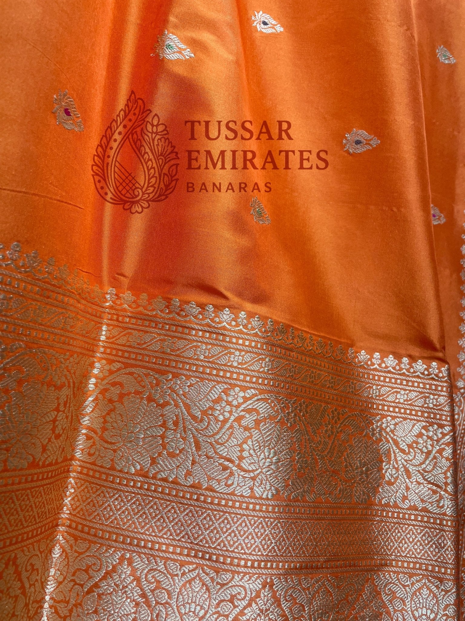 Orange Pure Katan Silk Handloom Kadua Motif Banarasi Saree - With Meenakari - Tussar Emirates