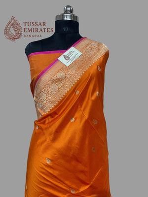 Orange Pure Katan Silk Handloom Kadua Motif Banarasi Saree - With Meenakari - Tussar Emirates