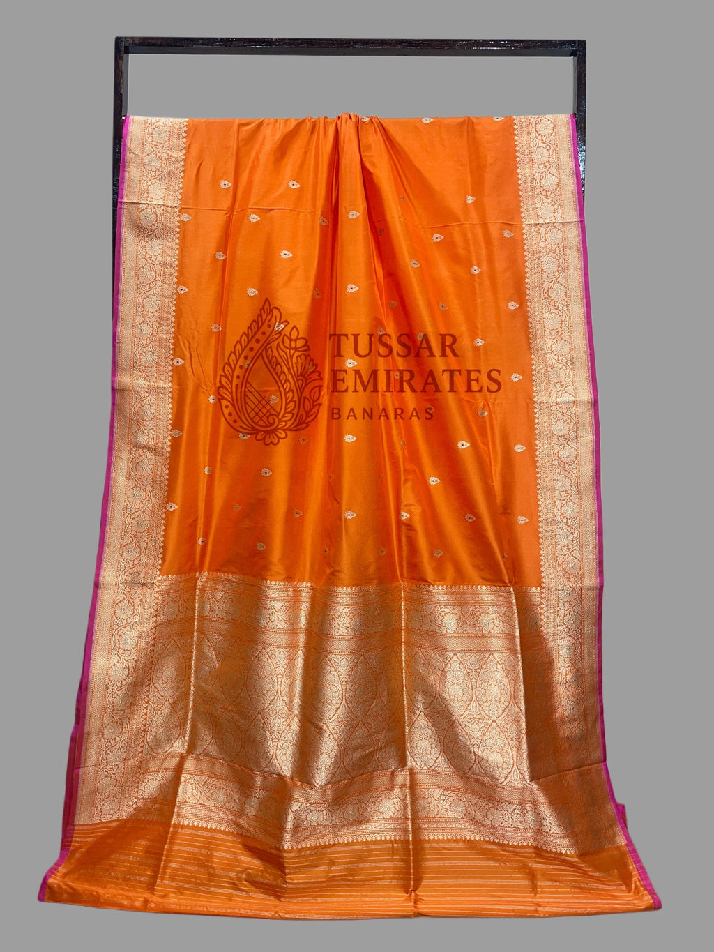Orange Pure Katan Silk Handloom Kadua Motif Banarasi Saree - With Meenakari - Tussar Emirates