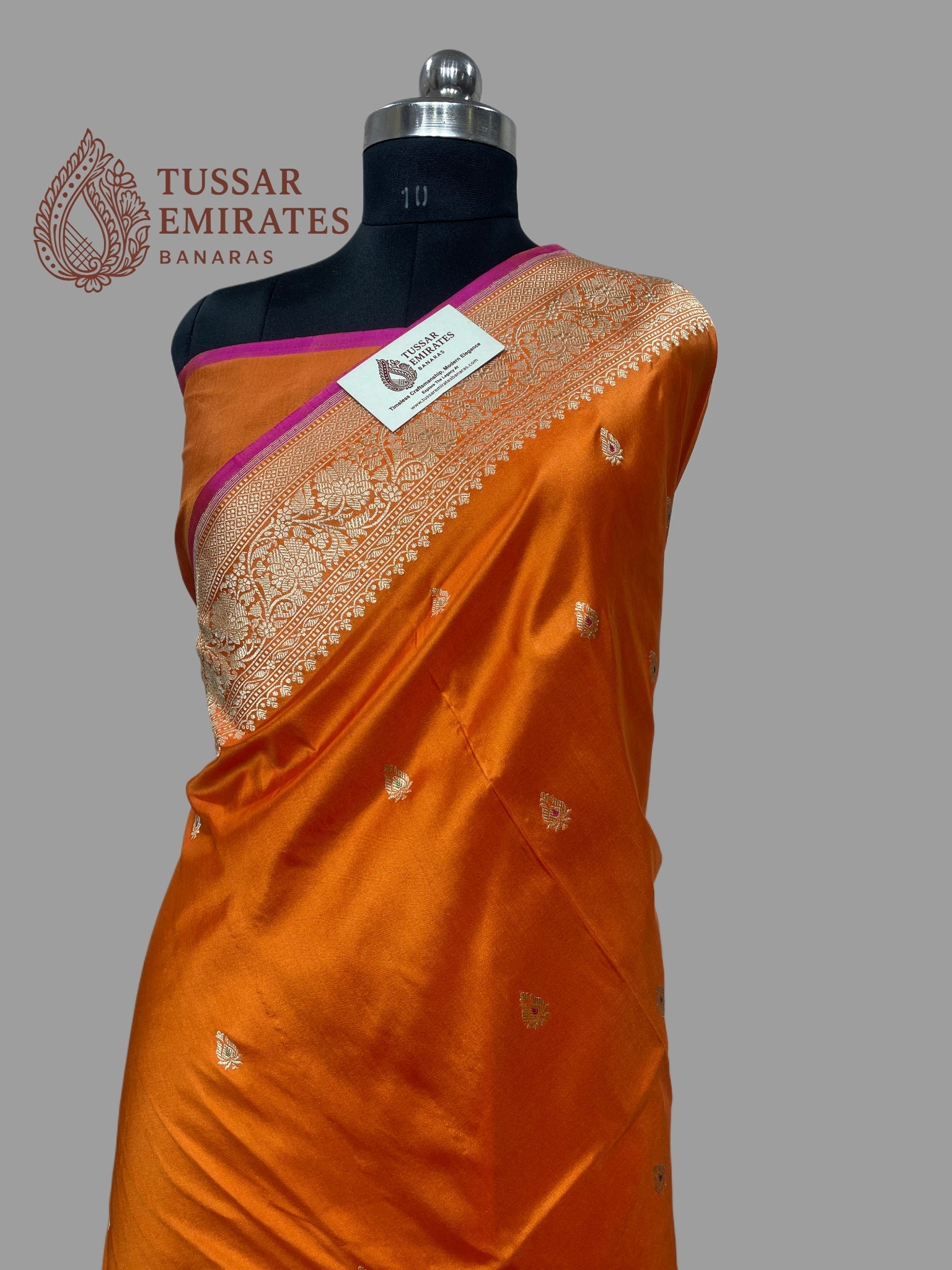 Orange Pure Katan Silk Handloom Kadua Motif Banarasi Saree - With Meenakari - Tussar Emirates