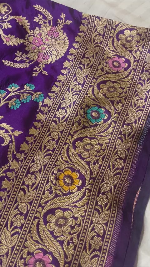 Pure Katan Silk Banarasi Jangla Saree with Gold Zari.