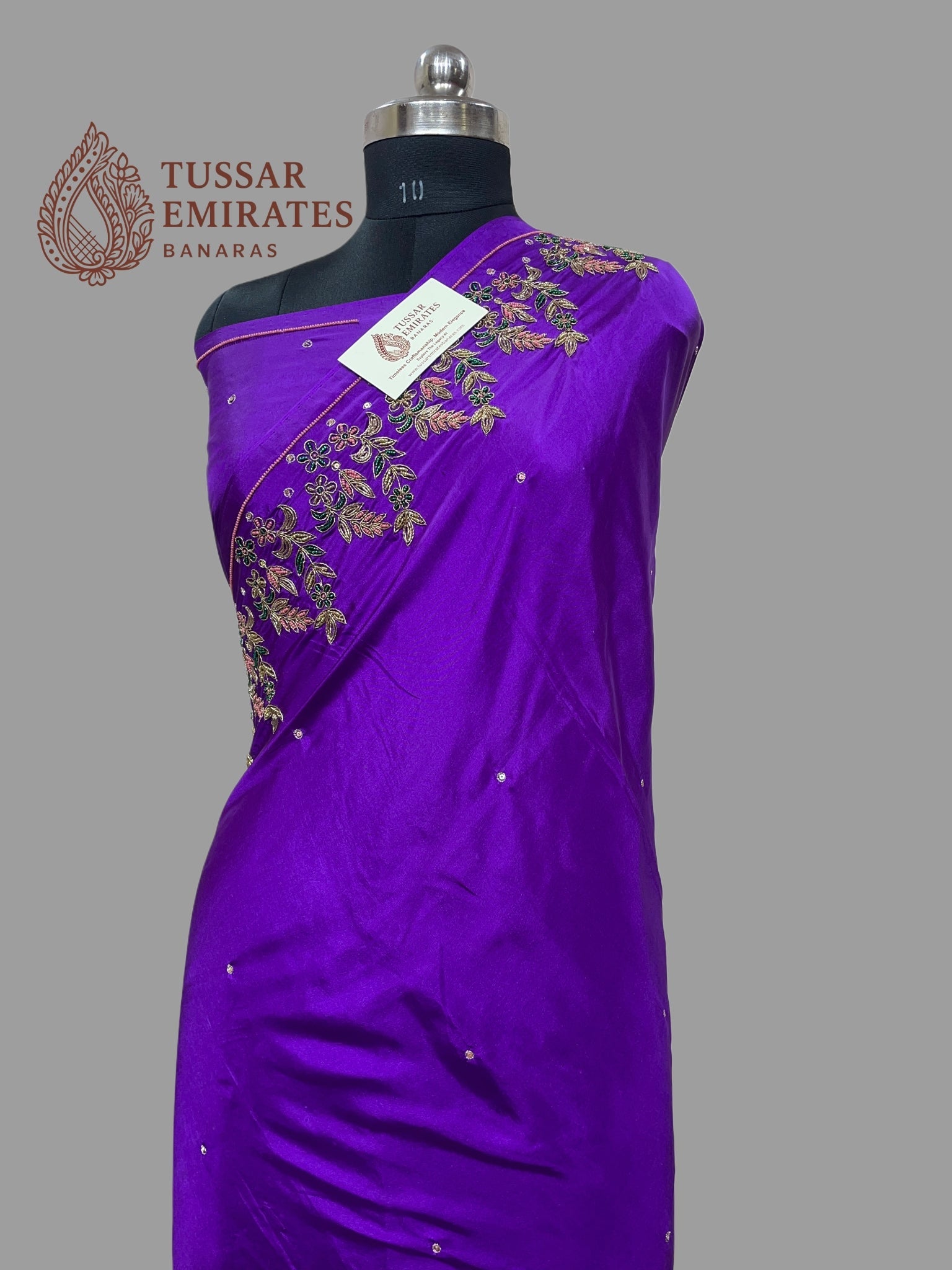 Pure Crepe Silk Handloom Banarasi Saree - handwork motifs - Tussar Emirates