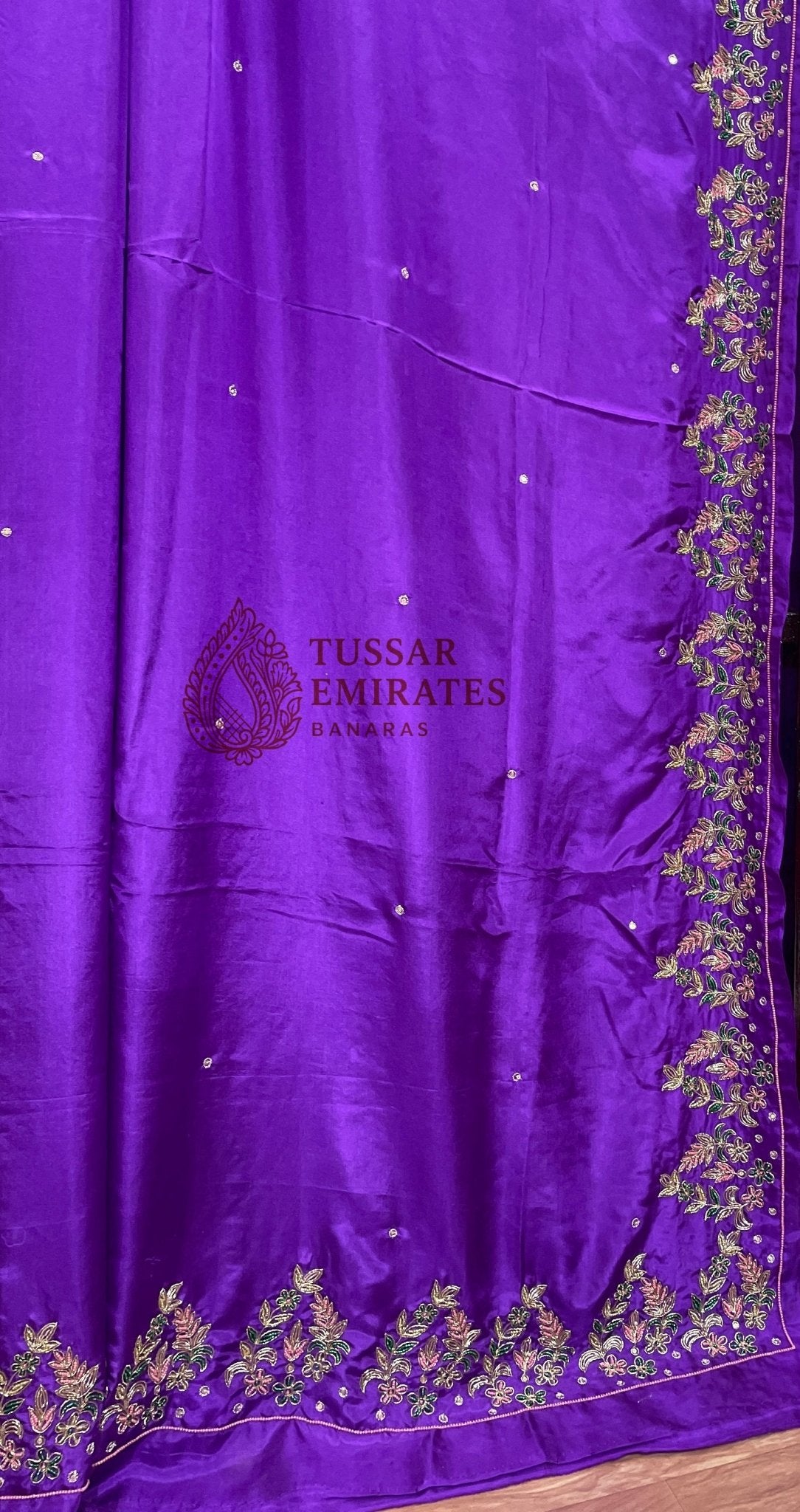 Pure Crepe Silk Handloom Banarasi Saree - handwork motifs - Tussar Emirates