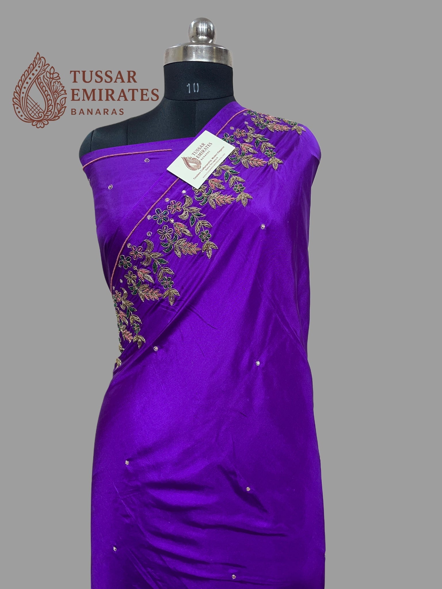 Pure Crepe Silk Handloom Banarasi Saree - handwork motifs - Tussar Emirates