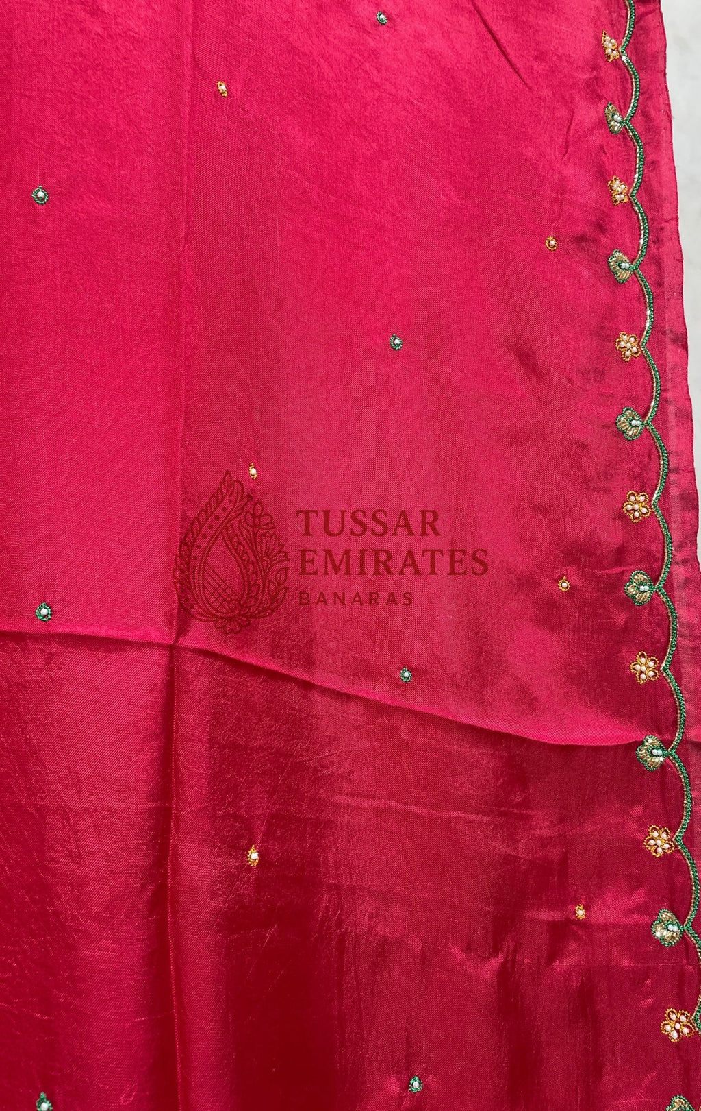 Pure Crepe Silk Handloom Banarasi Saree - handwork motifs - Tussar Emirates