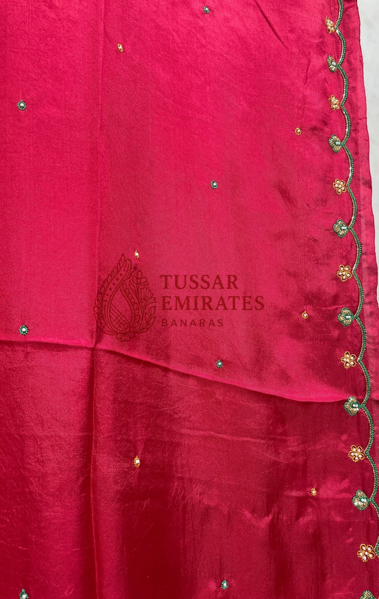 Pure Crepe Silk Handloom Banarasi Saree - handwork motifs - Tussar Emirates