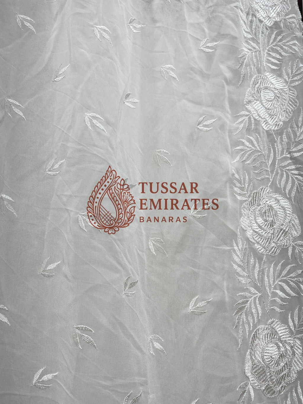 Pure Georgette Banarasi Saree - Chikankari all over - Tussar Emirates