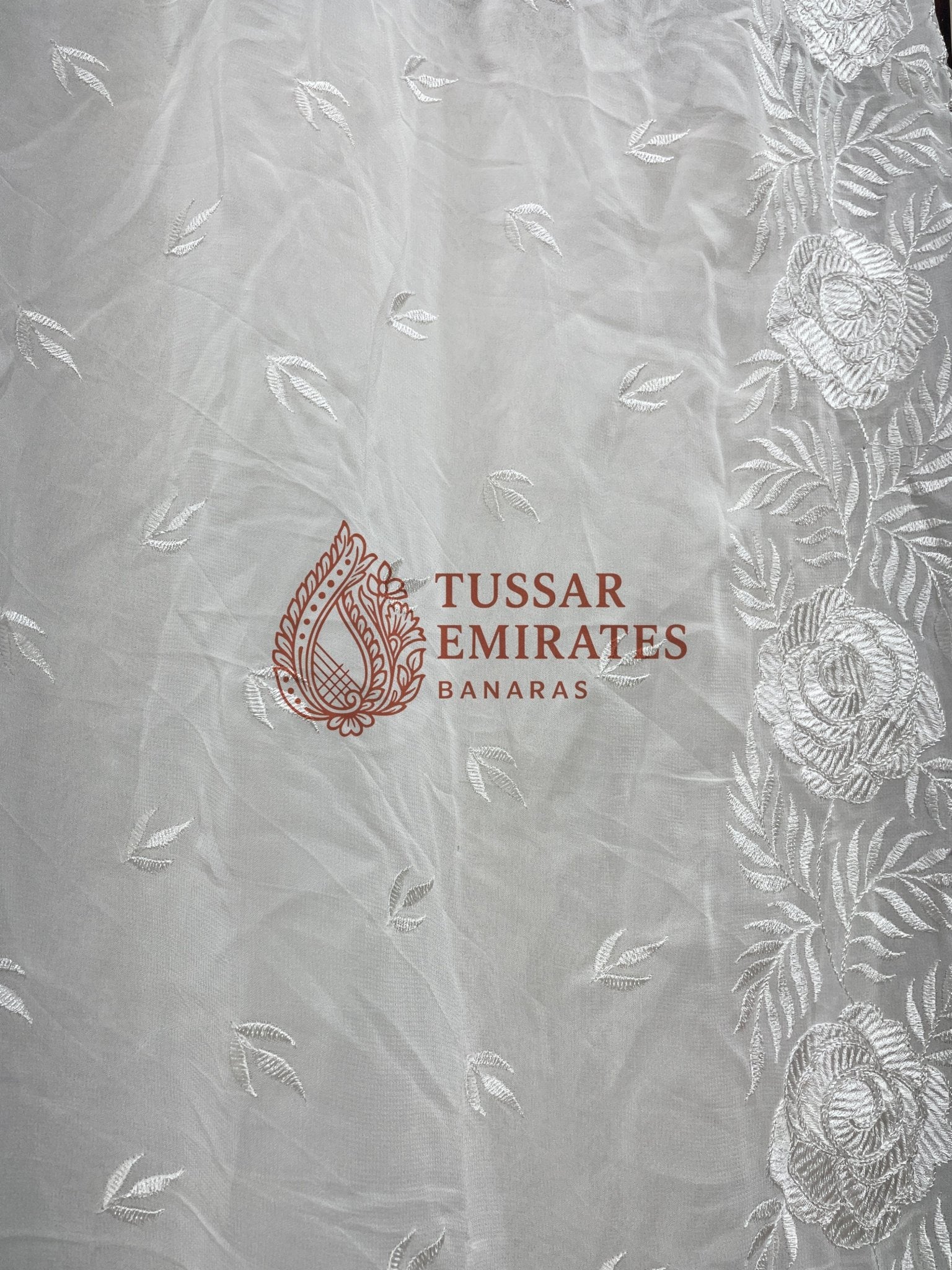 Pure Georgette Banarasi Saree - Chikankari all over - Tussar Emirates