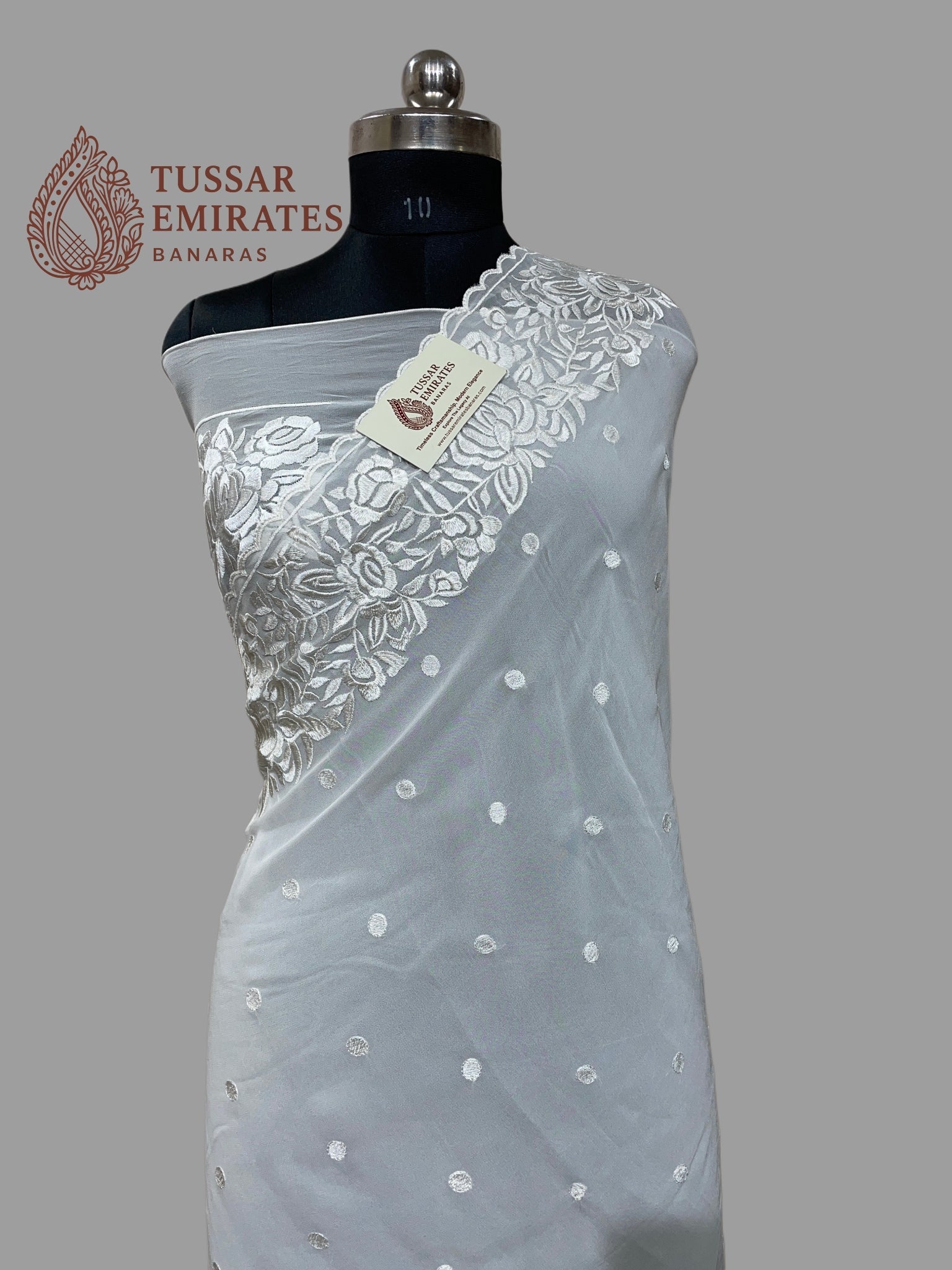Pure Georgette Banarasi Saree - Chikankari all over - Tussar Emirates