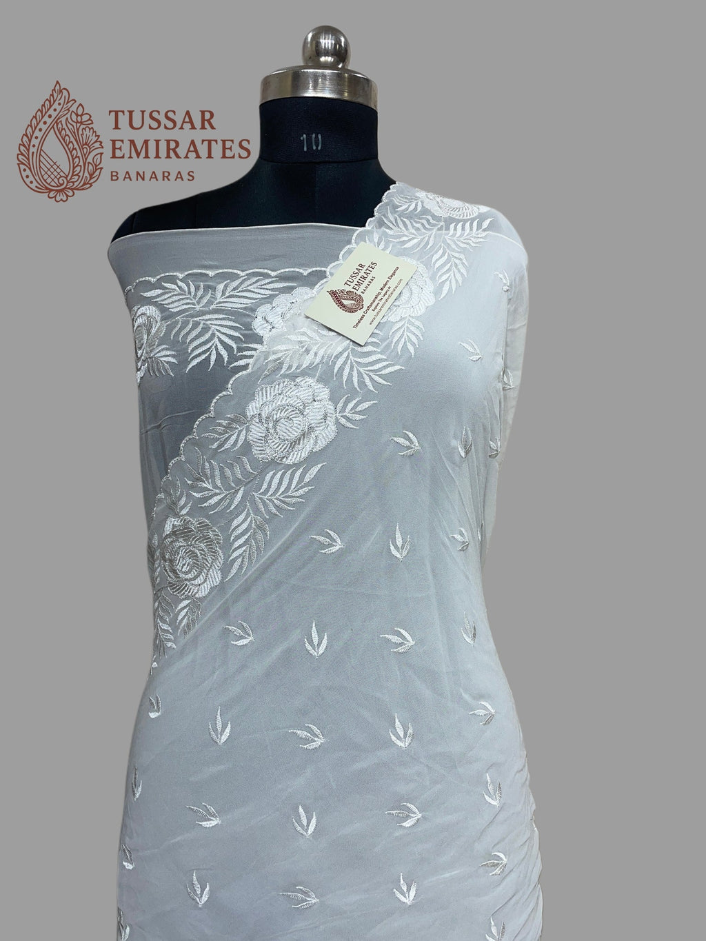 Pure Georgette Banarasi Saree - Chikankari all over - Tussar Emirates