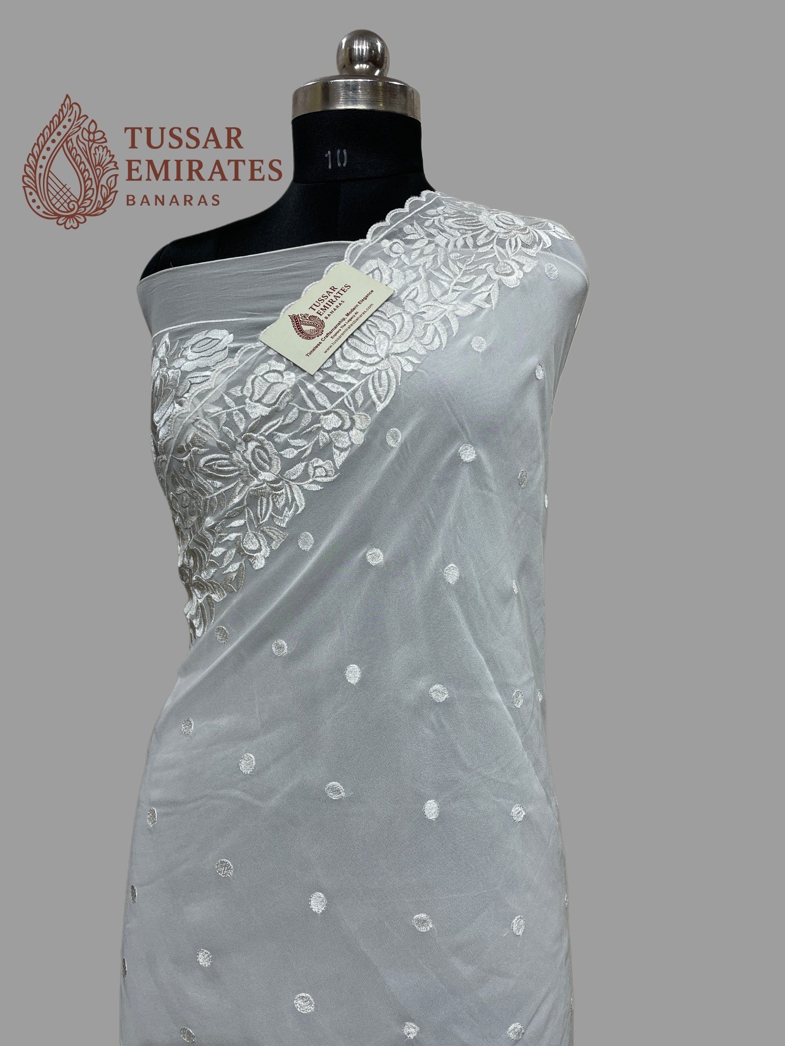 Pure Georgette Banarasi Saree - Chikankari all over - Tussar Emirates