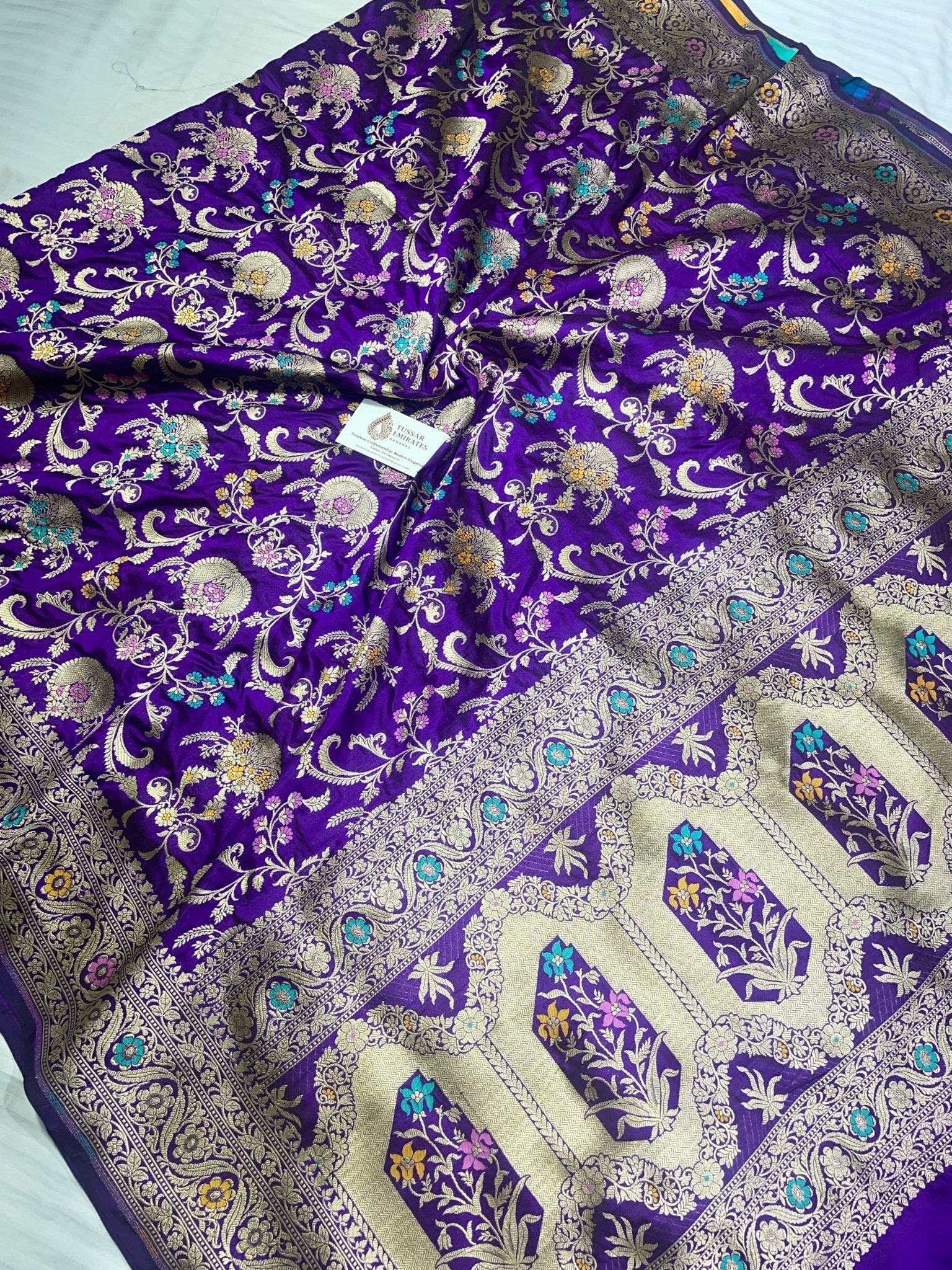 Pure Katan Silk Banarasi Jangla Saree with Gold Zari. - Tussar Emirates