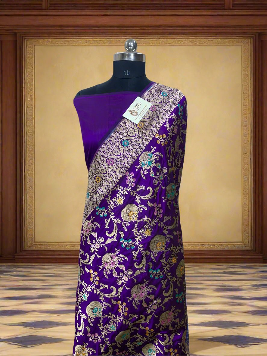 Pure Katan Silk Banarasi Jangla Saree with Gold Zari. - Tussar Emirates