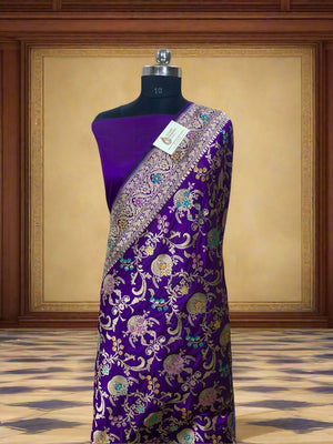 Pure Katan Silk Banarasi Jangla Saree with Gold Zari. - Tussar Emirates