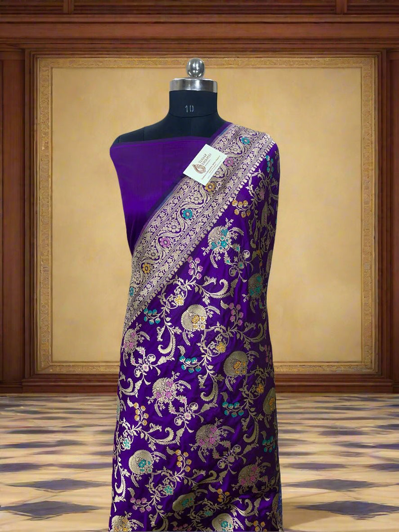 Pure Katan Silk Banarasi Jangla Saree with Gold Zari. - Tussar Emirates