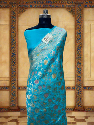Pure Katan Silk Banarasi Jangla Saree with gold zari jaal work. - Tussar Emirates