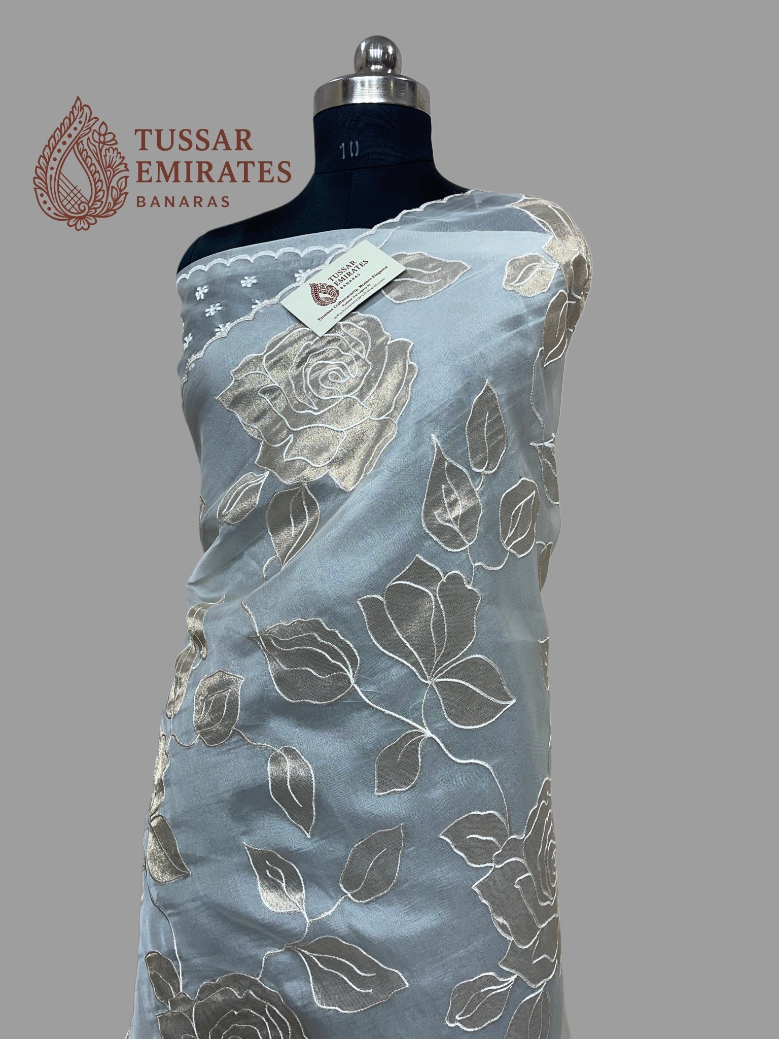 Pure Kora Organza Banarasi Saree - Chikankari all over - Tussar Emirates