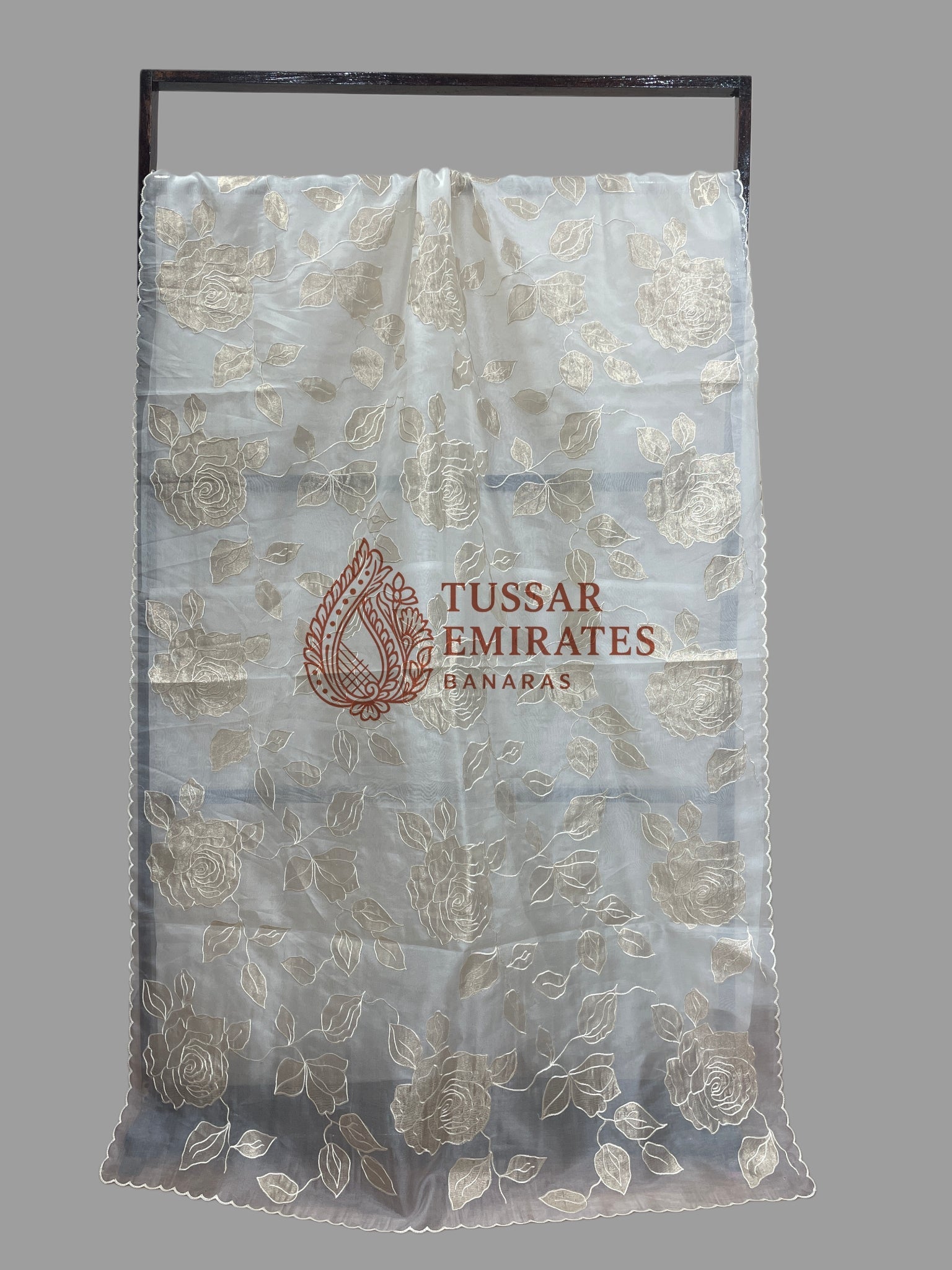 Pure Kora Organza Banarasi Saree - Chikankari all over - Tussar Emirates