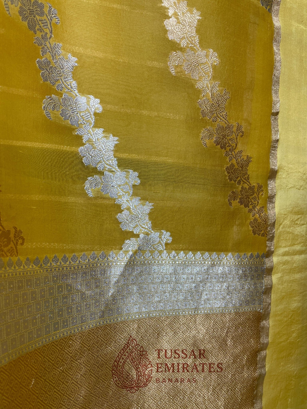 Pure Kora Silk Handloom Banarasi Saree - With Sona Roopa Jaal - Tussar Emirates