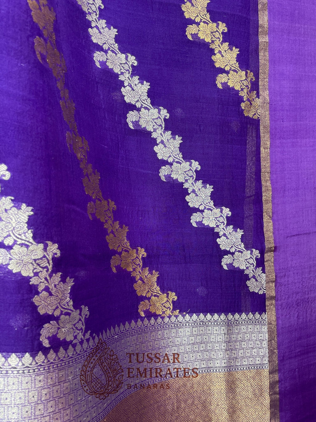 Pure Kora Silk Handloom Banarasi Saree - With Sona Roopa Jaal - Tussar Emirates