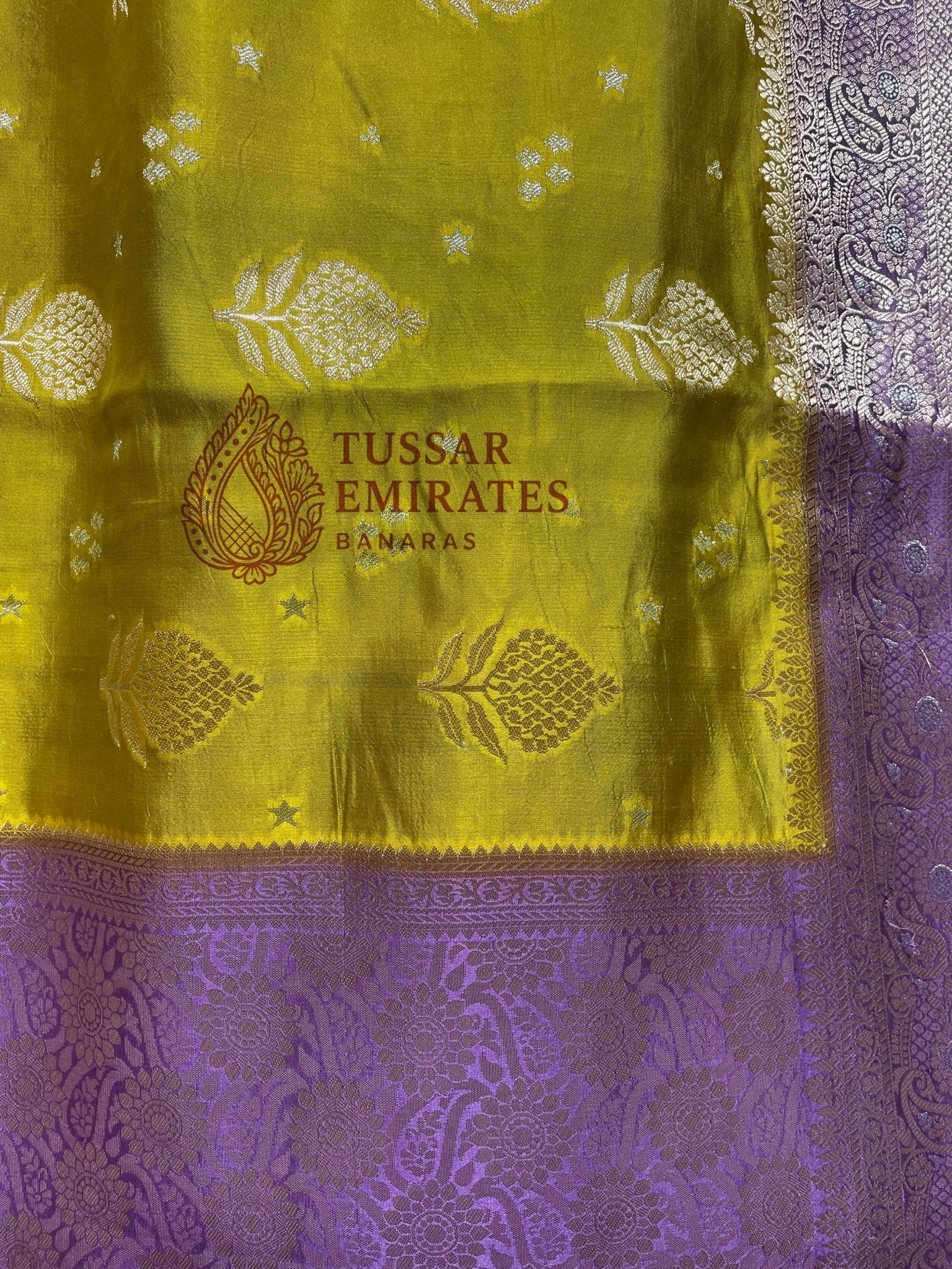 Pure Mango Silk Banarasi Saree - Tussar Emirates