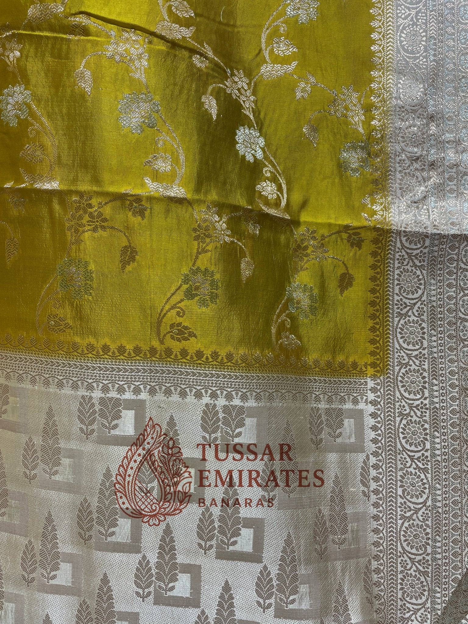 Pure Mango Silk Banarasi Saree - Tussar Emirates