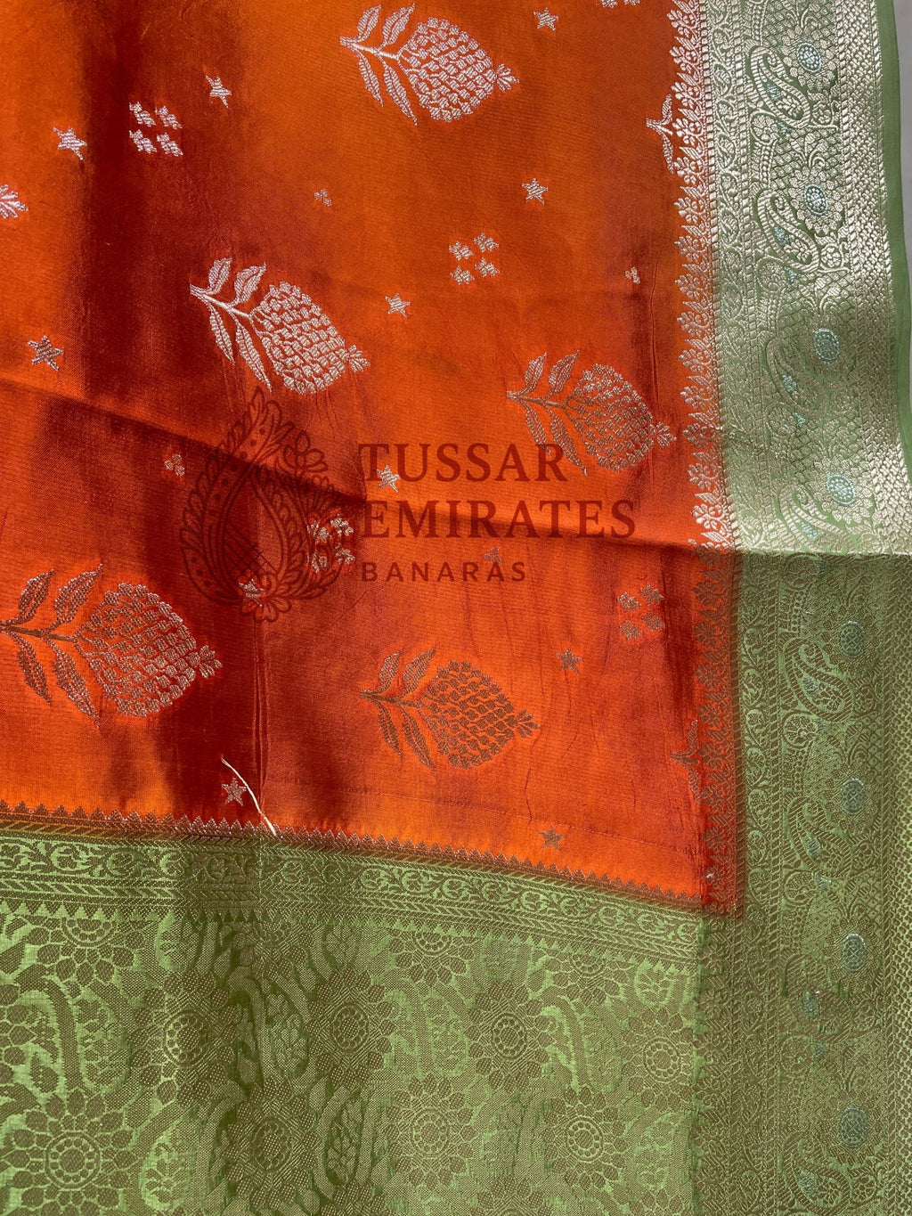 Pure Mango Silk Banarasi Saree - Tussar Emirates