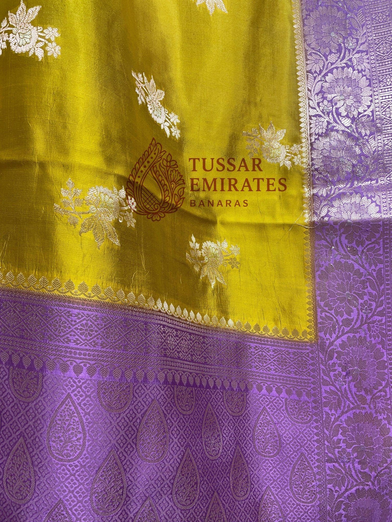 Pure Mango Silk Banarasi Saree - Tussar Emirates
