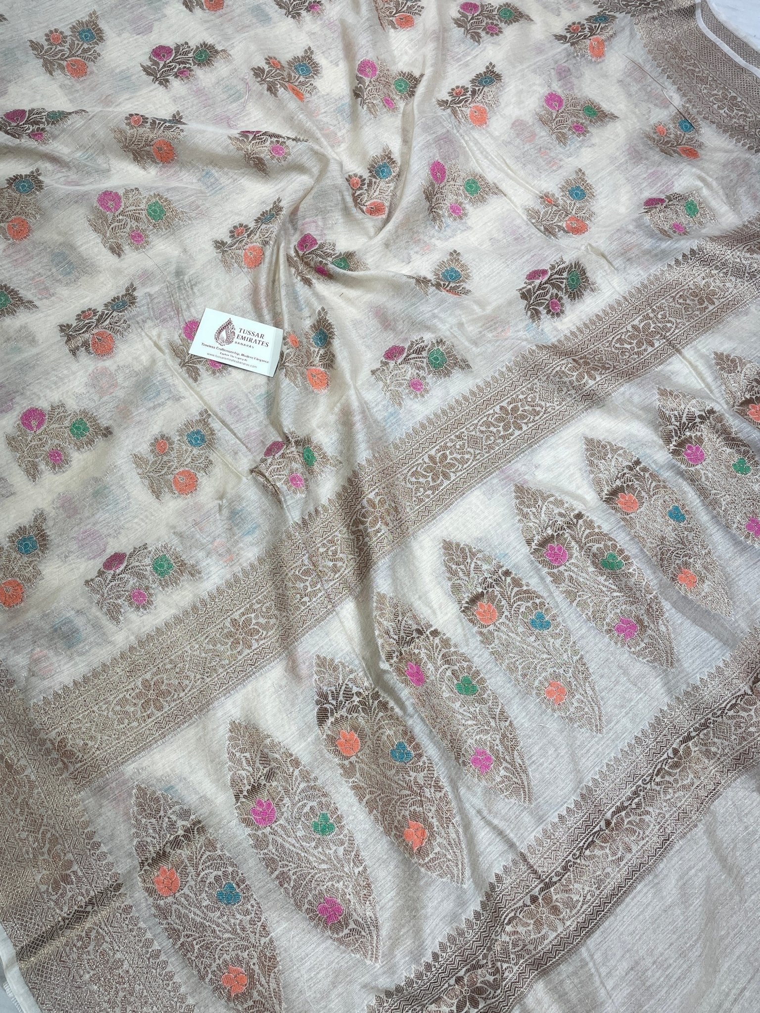 Pure Munga Silk Banarasi Saree – Antique Zari - Tussar Emirates