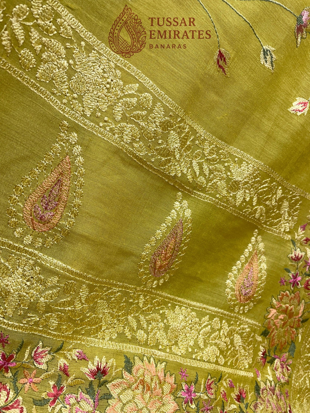 Pure Munga Silk Banarasi Saree - Chikankari all over - Tussar Emirates