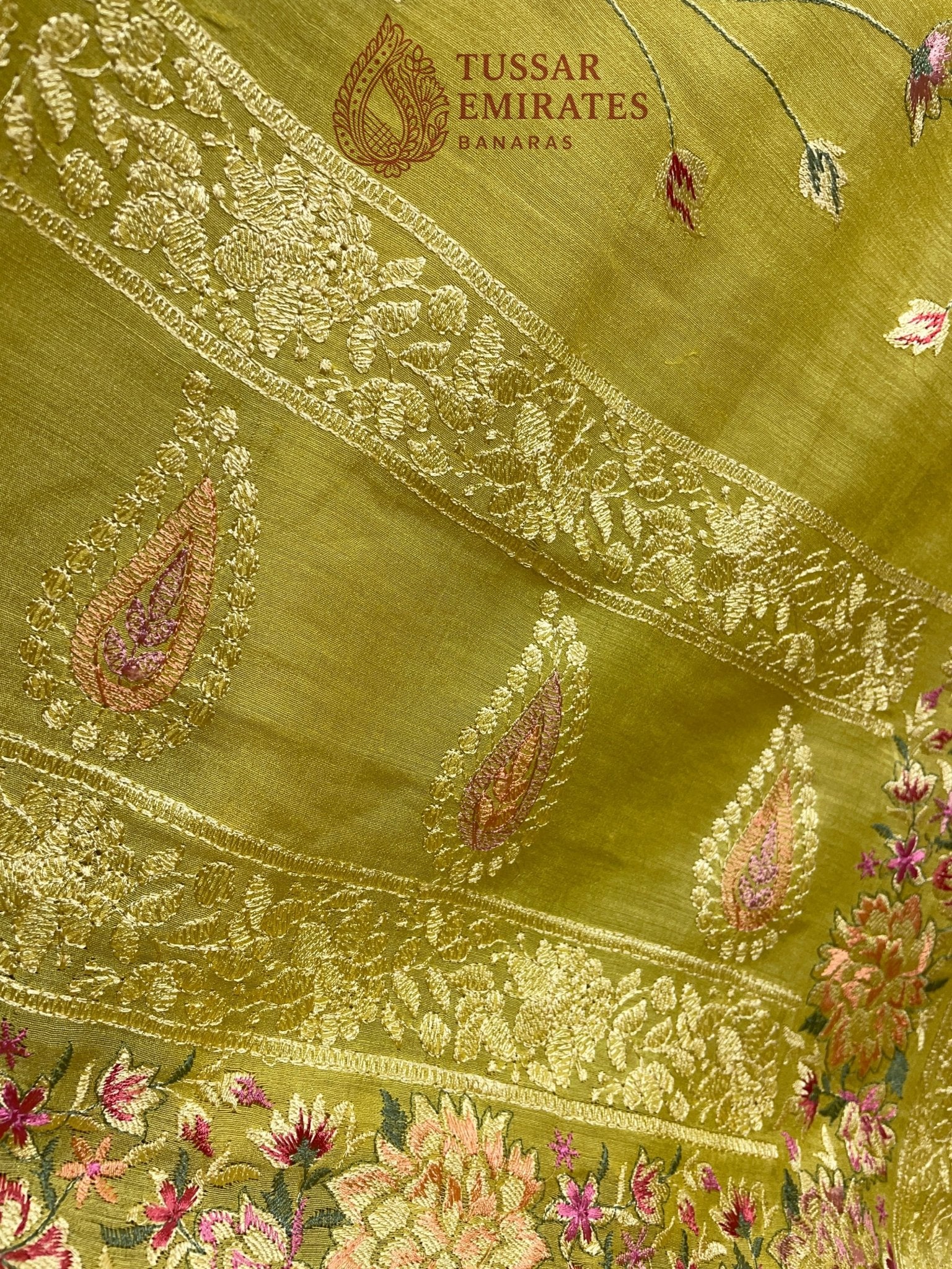 Pure Munga Silk Banarasi Saree - Chikankari all over - Tussar Emirates