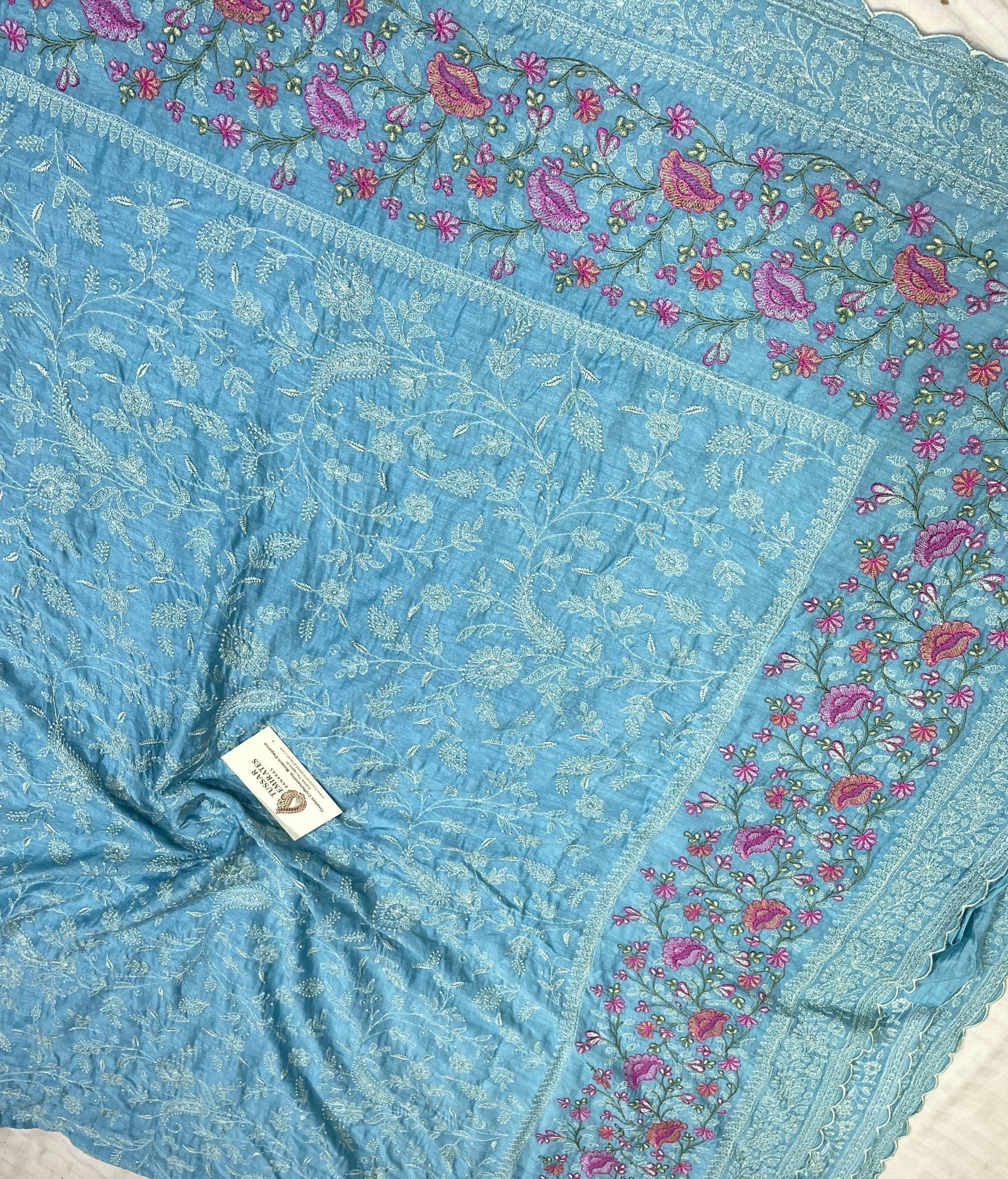 Pure Munga Silk Banarasi Saree - Chikankari all over - Tussar Emirates