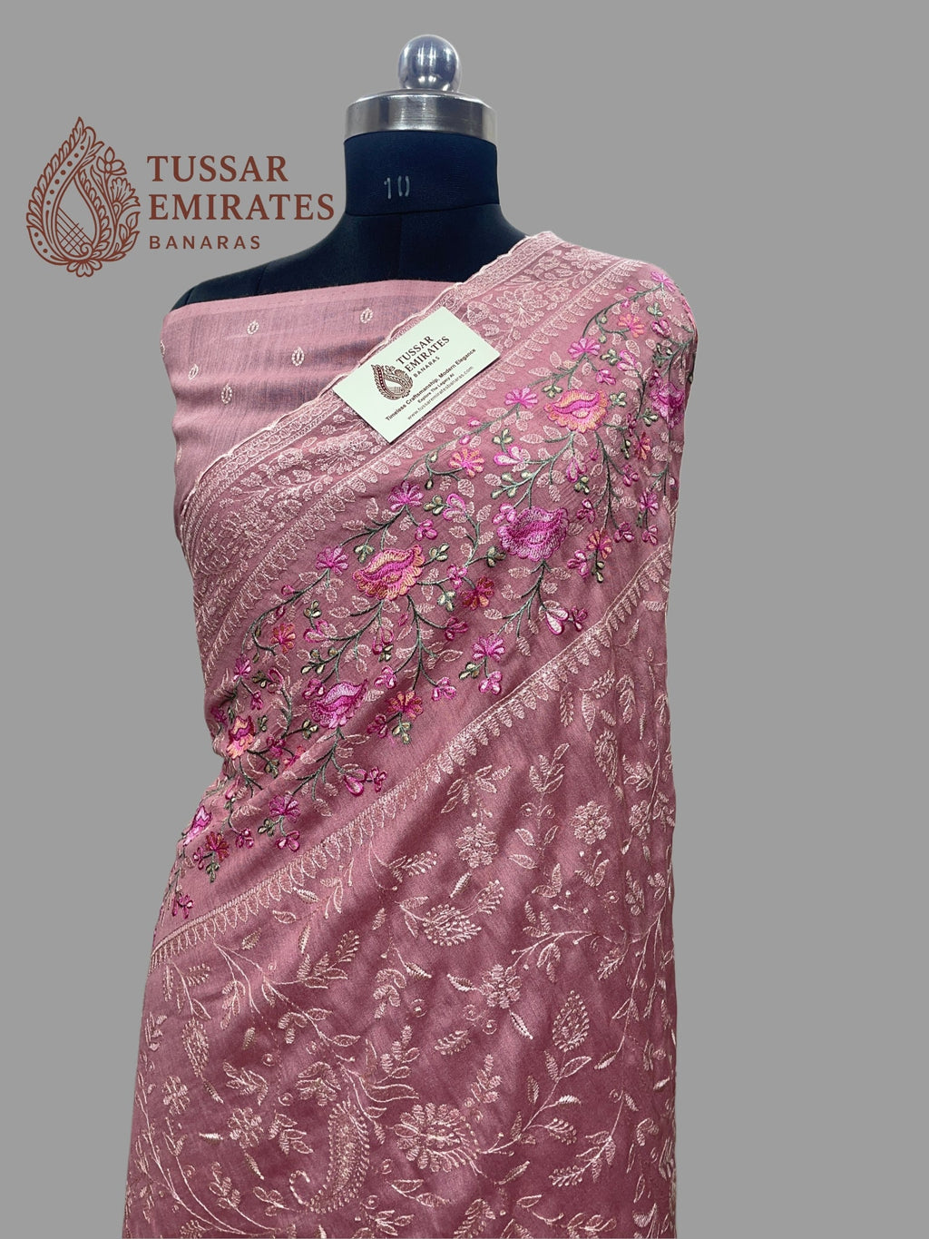 Pure Munga Silk Banarasi Saree - Chikankari all over - Tussar Emirates