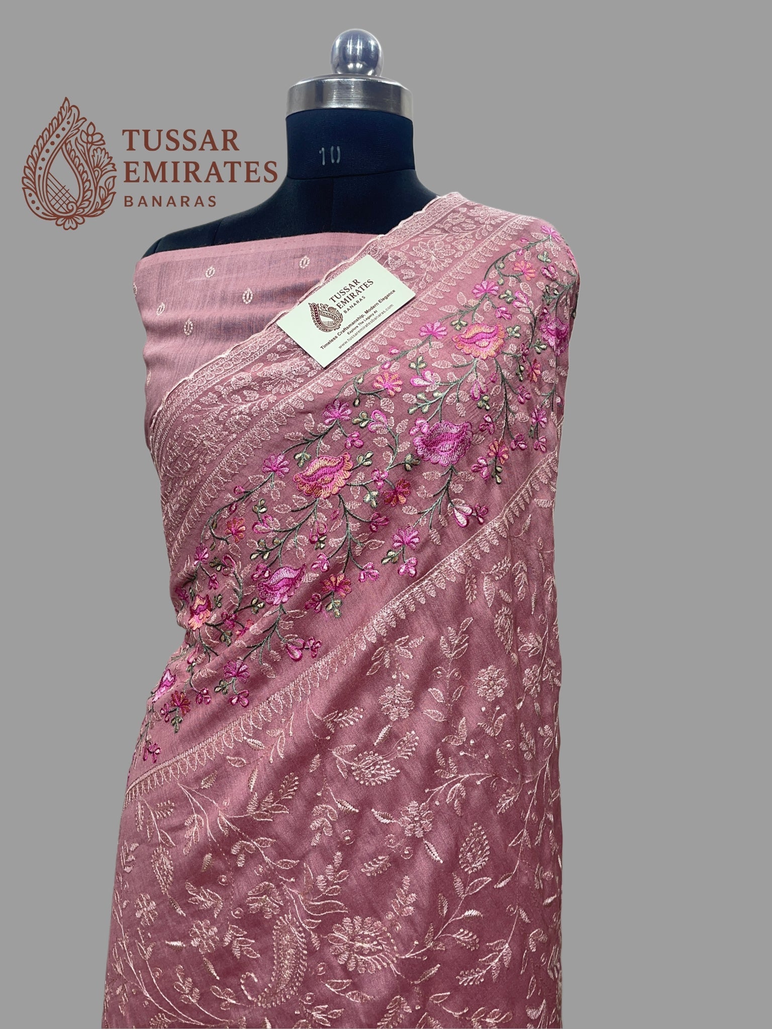 Pure Munga Silk Banarasi Saree - Chikankari all over - Tussar Emirates