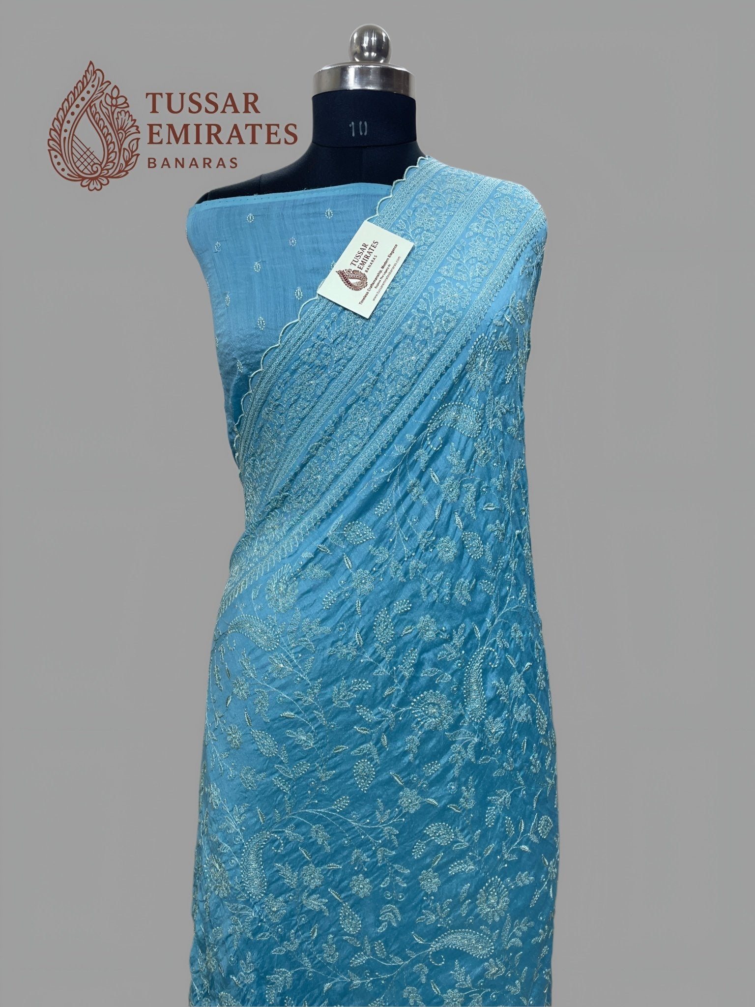 Pure Munga Silk Banarasi Saree - Chikankari all over - Tussar Emirates