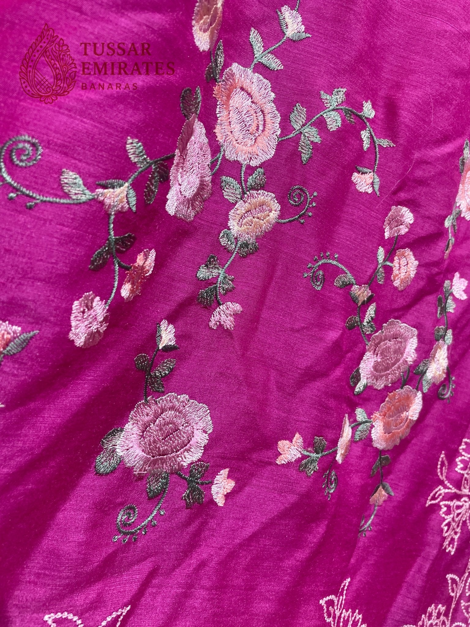 Pure Munga Silk Banarasi Saree - Chikankari all over - Tussar Emirates