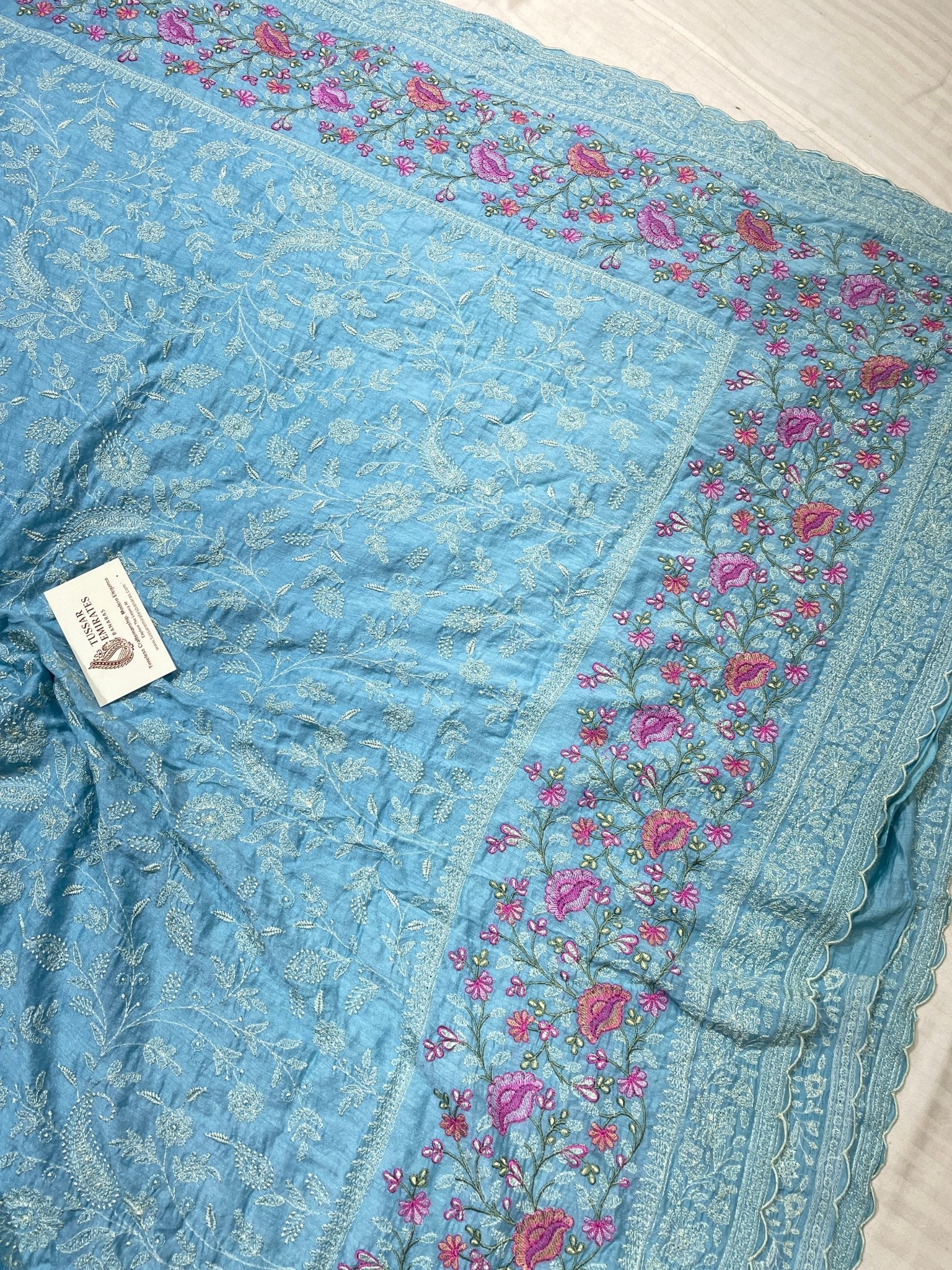 Pure Munga Silk Banarasi Saree - Chikankari all over - Tussar Emirates