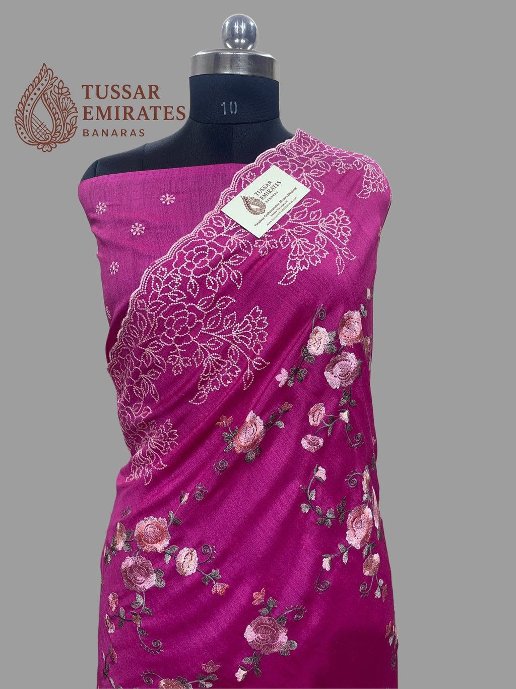 Pure Munga Silk Banarasi Saree - Chikankari all over - Tussar Emirates