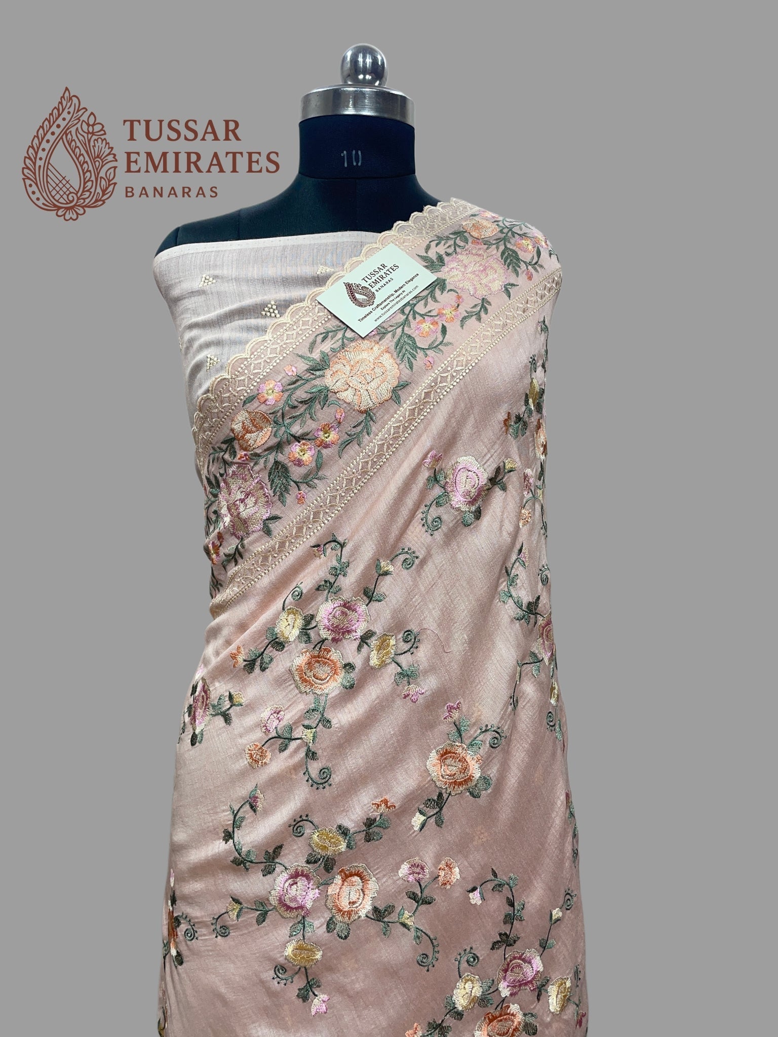 Pure Munga Silk Banarasi Saree - Chikankari all over - Tussar Emirates