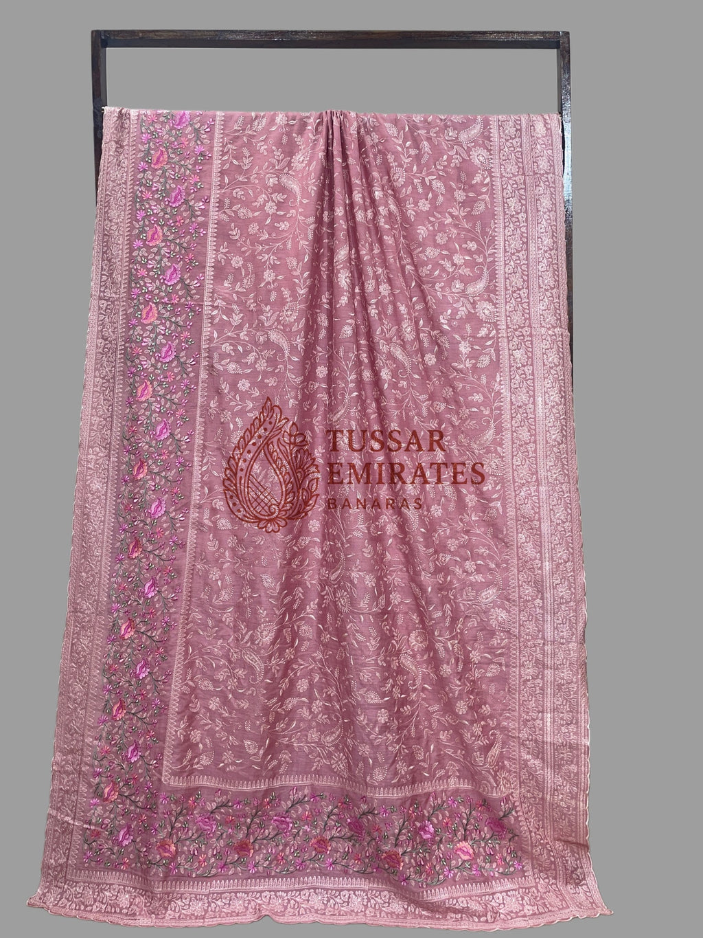 Pure Munga Silk Banarasi Saree - Chikankari all over - Tussar Emirates